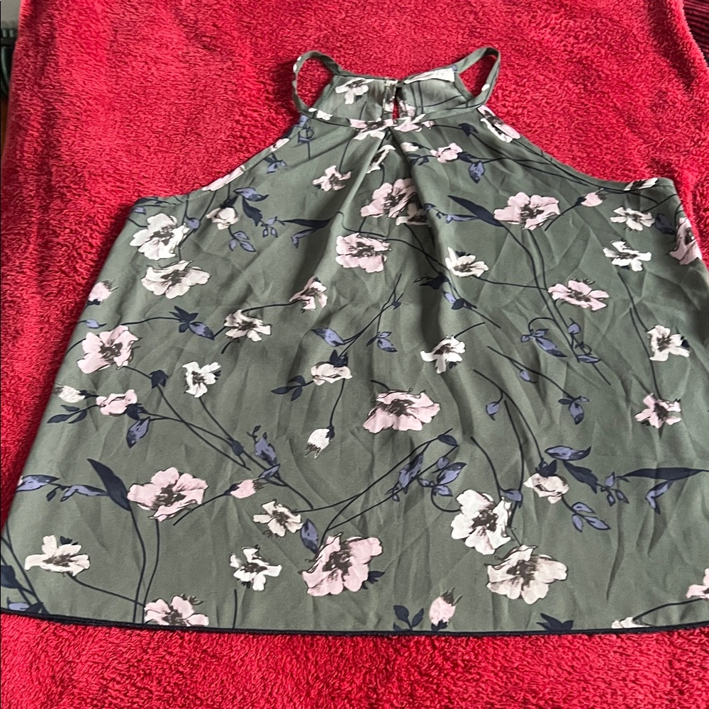 January 7 Olive Floral Halter Tank Top